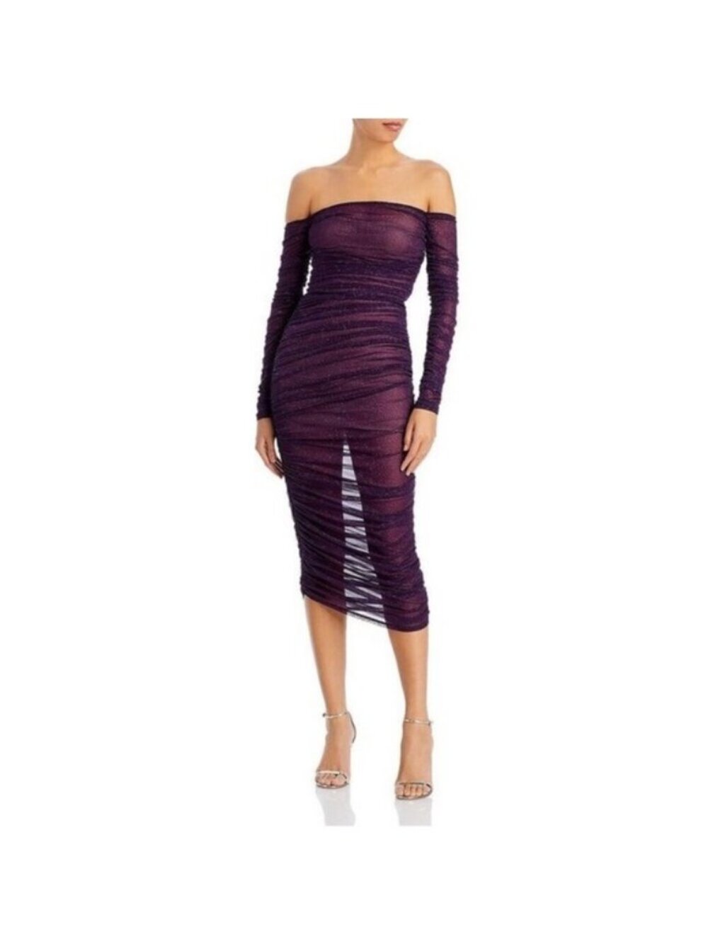 Bronx And Banco Womens Maya Purple Glitter Off-The-Shoulder Midi Dress size XS 2